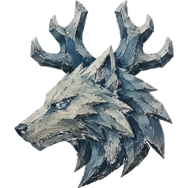The Frostward Clans sigil: a wolf's head crowned with antlers