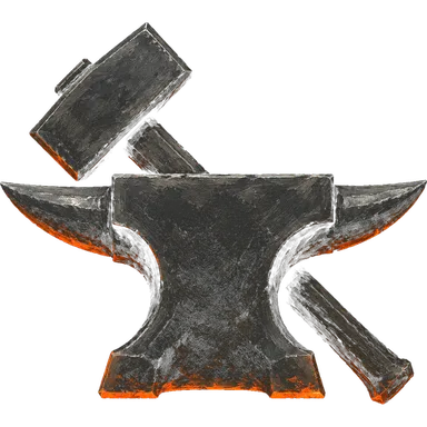 The Iron Brotherhood sigil: a square anvil with a hammer laid across it, its base still hot