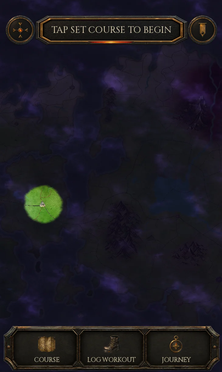 The world map under fog, with one small revealed circle around the starting city